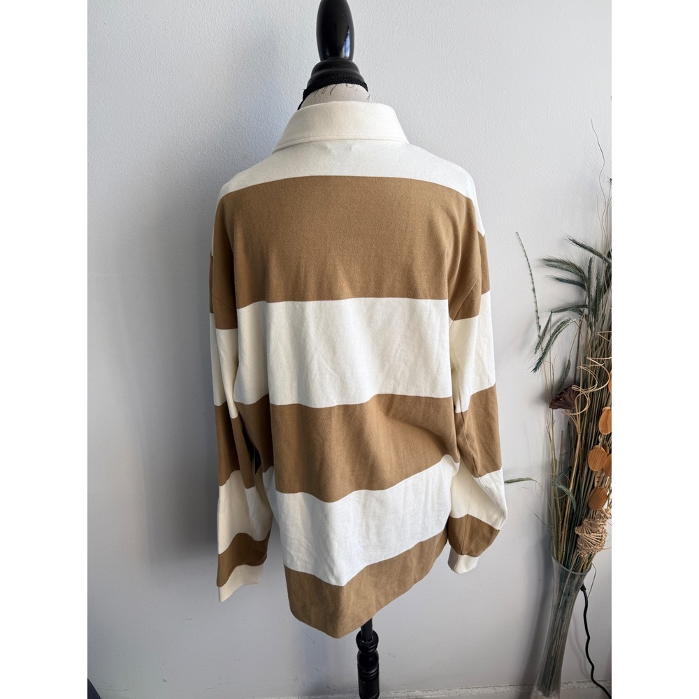 Lululemon Mens Long Sleeve Cotton Rugby Shirt XXL Striped Artifact White LM3GCHS